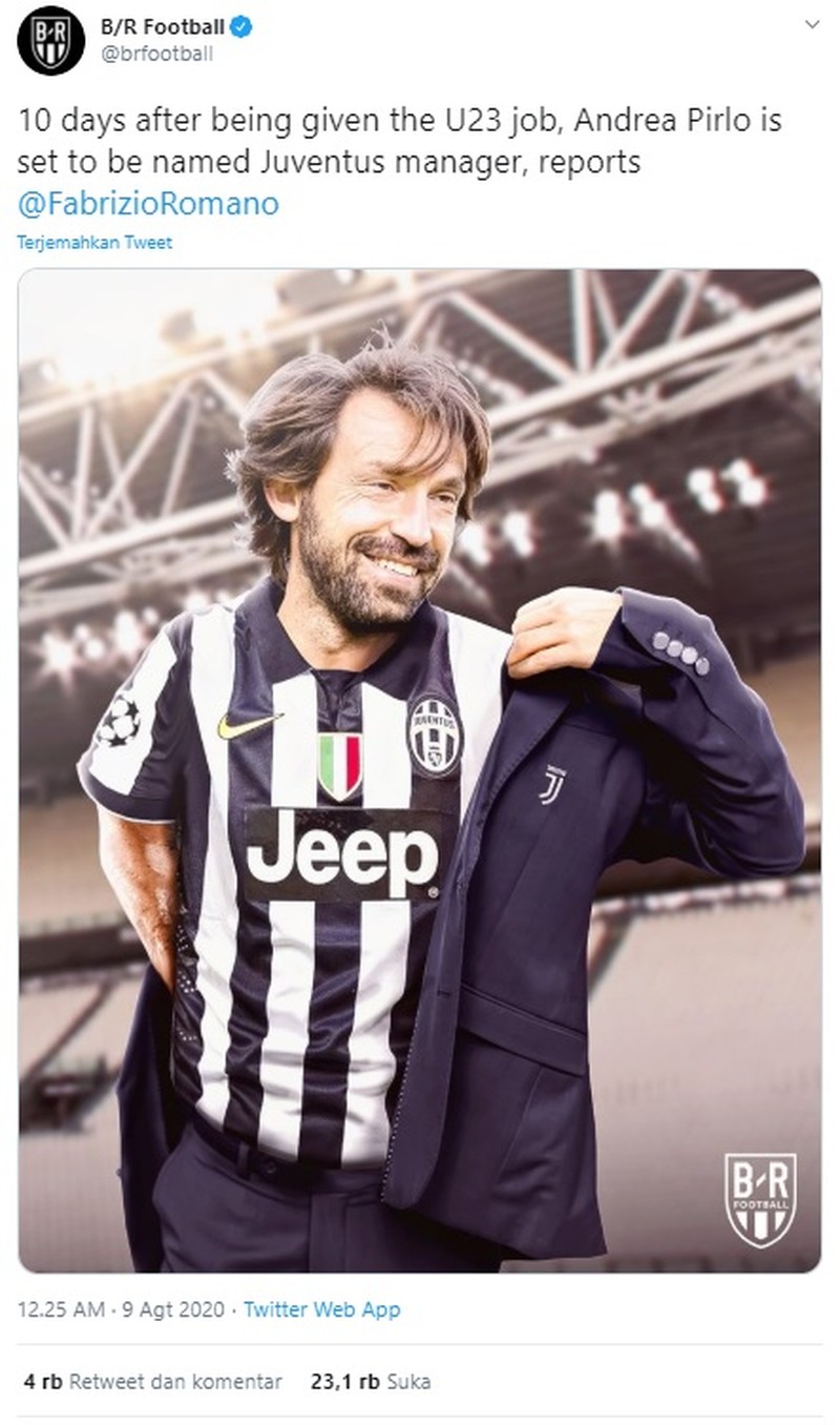 Usai Juventus menunjuk pelatih baru menggantikan Maurizio Sarri, meme Andrea Pirlo langsung bermunculan di media sosial.