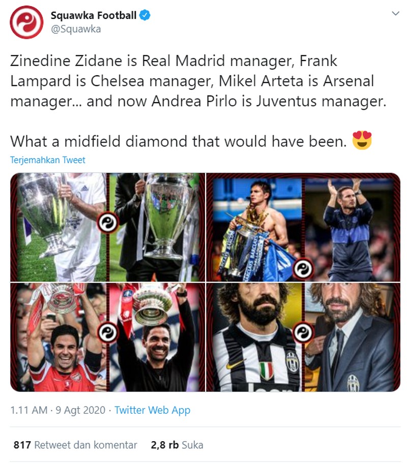 Usai Juventus menunjuk pelatih baru menggantikan Maurizio Sarri, meme Andrea Pirlo langsung bermunculan di media sosial.