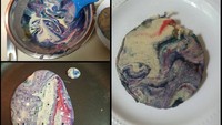 Kamu tak akan menyangka bahwa ini adalah adonan pancake yang dimasak dalam wajan anti lengket. Adonan pancake ini dibuat mirip seperti galaxy juga. Foto: Instagram