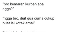 Soal kurban juga ikut jadi topik perbincangan. Mentang-mentang baru gajian, jadi deh dibeliin kambing kurban. Foto: twitter @jek__