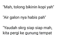 Percakapan suami istri nih, suami minta bikinin kopi tapi airnya habis. Langsung aja diajak ke gunung buat ambil air dari mata airnya langsung. Foto: twitter @jek__