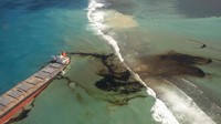 Laut Mauritius tercemar tumpahan minyak setelah sebuah kapal kandas di kawasan perairan tersebut. Kapal Jepang yang kandas di perairan Mauritius itu diketahui menumpahkan 1.000 metrik ton minyak mentah. AP Photo/Gwendoline Defente.