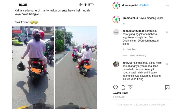 Penumpang Ojol Ogah Pakai Helm karena Takut Tertular Virus