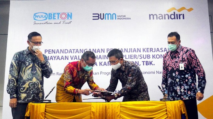 Dukung Percepatan Pemulihan Ekonomi Nasional Bank Mandiri menyiapkan fasilitas pembiayaan dengan plafon awal Rp250 miliar kepada UKM yang menjadi supplier/sub kontraktor PT Wijaya Karya (Wika) Beton.
