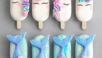 Kreasi es loli satu ini juga tampil cantik. Dengan karakter unicorn dan putri duyung. Warnanya juga sangat kalem dengan dominasi warna pastel. Foto: Instagram @naturally.jo