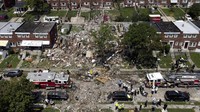 Begini foto aerial yang memperlihatkan kerusakan yang terjadi pascaledakan yang mengguncang permukiman di Baltimore, Amerika Serikat.
