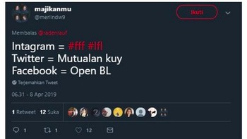 Hmm kalau #fff #lfl sama mutualan sih nggak asing, nah kalau open BL maksudnya apa ya, detikers? Foto: Twitter/majikanmu