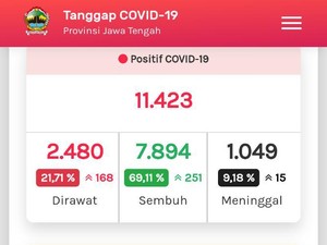 Update COVID-19 Jateng 11 Agustus: 11.423 Positif, 1.049 Meninggal