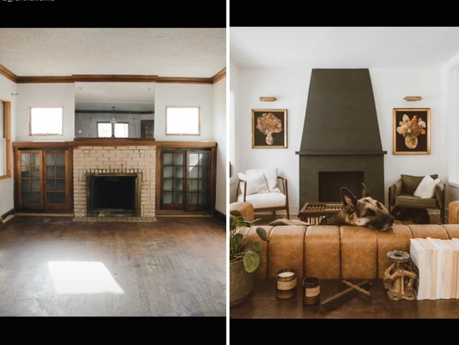 Area ruang keluarga menjadi lebih homey setelah direnovasi. Bagian perapian menjadi bagian menonjol di area ini dengan cat warna abu-abu. Ditambah dengan lukisan di bagian kiri dan kanannya, before after area perapian ini bikin pangling ya. Foto: TikTok _forthehome