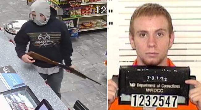 Pria 26 tahun bernama Shawn McCormick ini sempat ditangkap dan ditahan karena kedapatan melakukan pencurian di sebuah pom bensin. Kocaknya, Shawn menggunakan celana dalam berwarna abu-abu sebagai masker untuk menutupi wajahnya.  Foto: Moberly Police Department