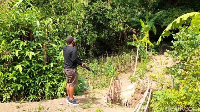 Warga memburu monyet liar yang menyerang balita di Desa Malahayu, Brebes
