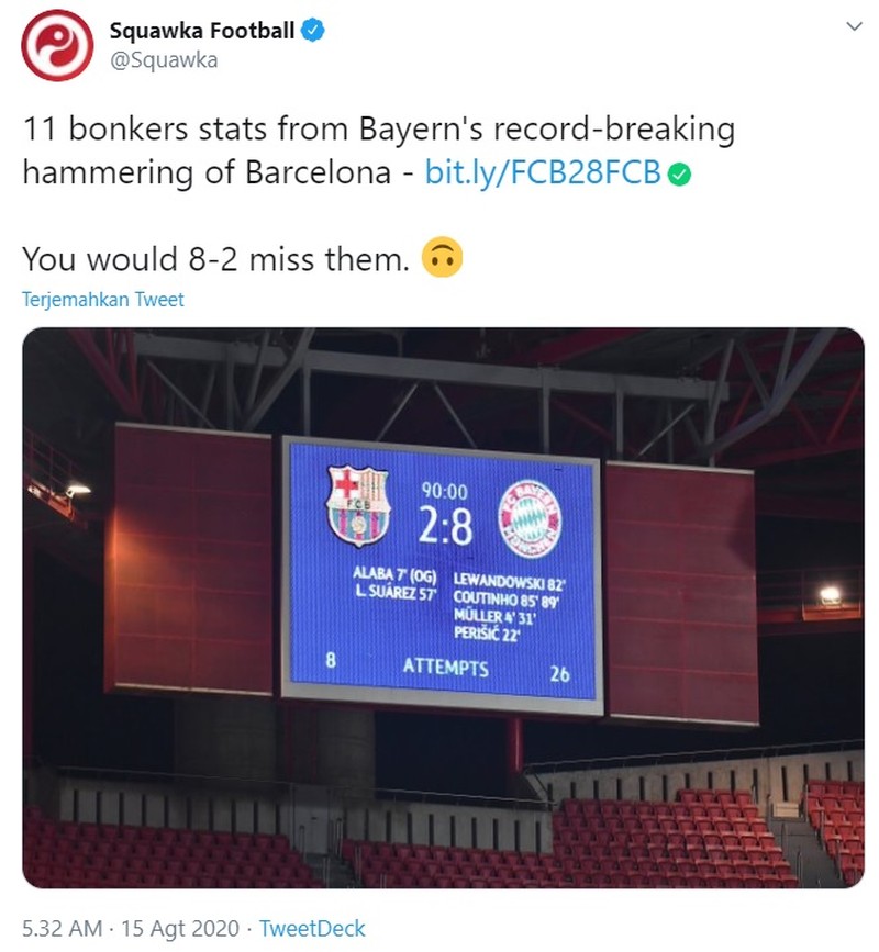 Barcelona harus keluar dengan kepala tertunduk usai babak belur dihajar Bayern Munich dalam laga perempat final Liga Champions tadi malam.