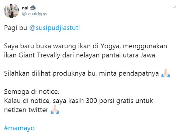 Tweetnya Direspons Susi Pudjiastuti, Pemilik Warung Ini Beri 300 Menu Gratis untuk Netizen