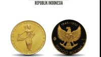 Seri 25 Tahun Kemerdekaan Republik Indonesia. Tahun penerbitan 1970, nominal Rp 10.000. Bahan logam emas kadar 900/1000, berat 68 gram, diameter 40mm.  Foto: Dok. Bank Indonesia
