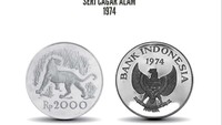 Seri Cagar Alam. Tahun penerbitan 1974, nominal Rp 2.000. Bahan logam perak kadar 925/1000 (teknik cetak proof), berat 28,28 gram. Bahan logam perak kadar 500/1000 (teknik cetak non-proof), berat 25,31 gram. Foto: Dok. Bank Indonesia