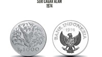 Seri Cagar Alam. Tahun penerbitan 1974, nominal Rp 5.000. Bahan logam perak kadar 925/1000 (teknik cetak proof), berat 35 gram. Bahan logam perak kadar 500/1000 (teknik cetak non-proof), berat 31,65 gram. Foto: Dok. Bank Indonesia