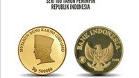 Seri 100 Tahun Pemimpin Republik Indonesia. Tahun penerbitan 2001, nominal Rp 500.000. bahan logam emas kadar 0,999, berat 15 gram, diameter 28,2mm, teknik cetak proof. Foto: Dok. Bank Indonesia