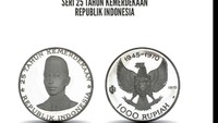 Seri 25 Tahun Kemerdekaan Republik Indonesia. Tahun penerbitan 1970, nominal Rp 1.000. Bahan logam perak kadar 1000/1000, berat 40 gram, diameter 55mm. Foto: Dok. Bank Indonesia