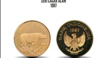 Seri Cagar Alam. Tahun penerbitan 1987, nominal Rp 200.000. Bahan logam emas kadar 917/1000, berat 10 gram, diameter 26mm, teknik cetak proof. Foto: Dok. Bank Indonesia