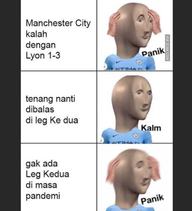 Meme Man City Man City gagal lagi dalam upaya untuk meraih trofi Liga Champions untuk pertama kalinya usai dikalahkan 1-3 oleh Lyon.