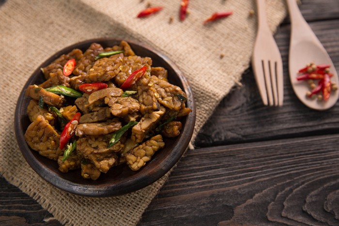 traditional indonesian food. asian culinary oseng tempe