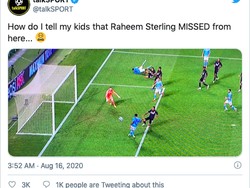 Nah, yang ini mengenai kegagalan Raheem Sterling bikin gol buat City. (Foto: internet/Twitter)