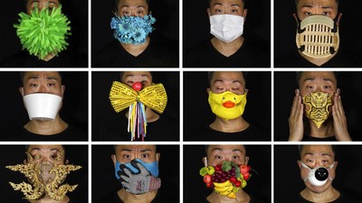 Unik! Pria Ini Bikin Masker dari Tempat Makan hingga Kamera CCTV