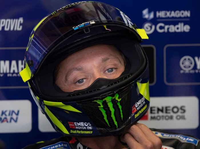 SPIELBERG, AUSTRIA - AUGUST 15: Valentino Rossi of Italy and Monster Energy Yamaha MotoGP Team looks on in box during the MotoGP Of Austria - Qualifying at Red Bull Ring on August 15, 2020 in Spielberg, Austria. (Photo by Mirco Lazzari gp/Getty Images)