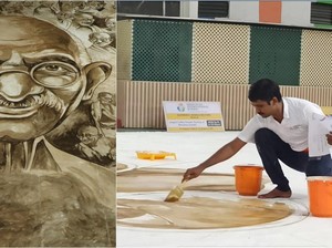 Keren! Seniman India Bikin Lukisan Mahatma Gandhi Terbesar Pakai Kopi