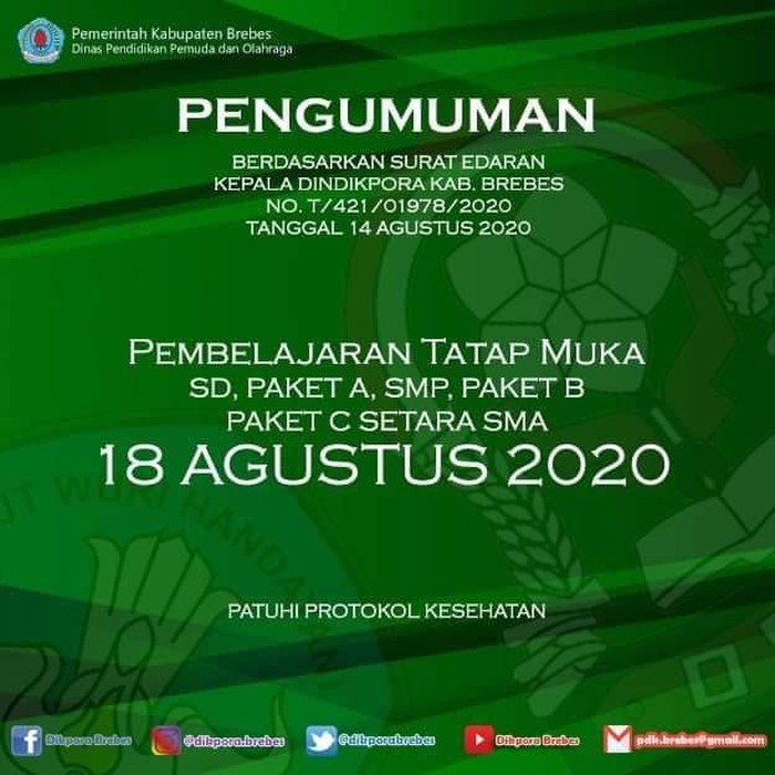 Pembelajaran tatap muka di Brebes