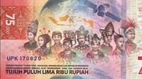 Uang khusus Rp 75 ribu peringatan kemerdekaan 75 tahun Republik Indonesia memiliki makna filosofis mensyukuri kemerdekaan, memperteguh kebinekaan, dan menyongsong masa depan gemilang. Foto: Dok. Bank Indonesia
