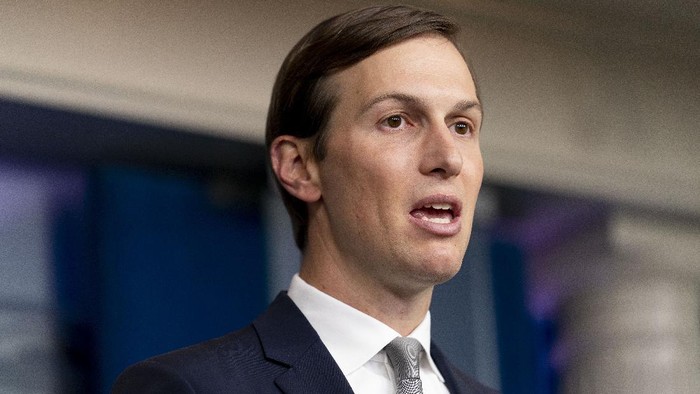 FILE - In this Thursday, Aug. 13, 2020 file photo, President Donald Trumps White House senior adviser Jared Kushner speaks at a press briefing at the White House in Washington, after Trump announced that the United Arab Emirates and Israel have agreed to establish full diplomatic ties. Speaking to reporters from the Middle East in a conference call, Kushner said Monday that the Palestinian leaderships credibility has fallen to an “all time low” and that the Trump administration wouldnt “chase” the Palestinians over a peace deal if they continued to reject their every overture. (AP Photo/Andrew Harnik, File)