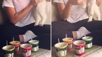 Suka banget dengan kucing, Jacqueline sering membagikan momen lucunya saat makan bareng dengan kucingnya. Foto: Instagram @jacquelinef143