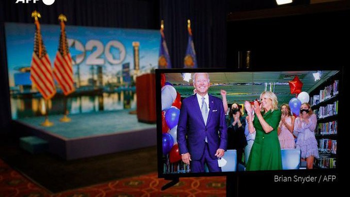 Joe Biden merayakan pencalonannya (AFP Photo)