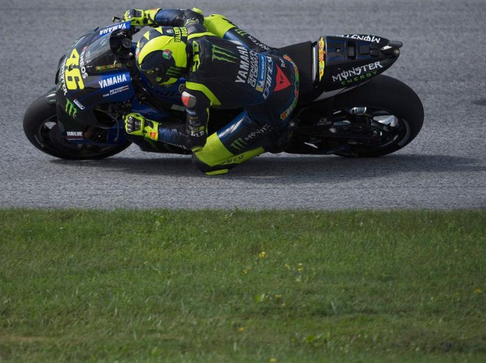 SPIELBERG, AUSTRIA - AUGUST 15: Valentino Rossi of Italy and Monster Energy Yamaha MotoGP Team  rounds the bend during the MotoGP Of Austria - Qualifying at Red Bull Ring on August 15, 2020 in Spielberg, Austria. (Photo by Mirco Lazzari gp/Getty Images)