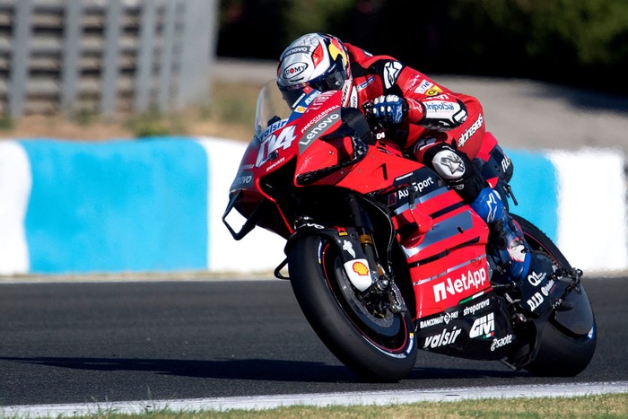 JEREZ DE LA FRONTERA, SPAIN - JULY 25: Andrea Dovizioso of Italy and Ducati Team heads down a straight during the MotoGP of Andalucia - Qualifying at Circuito de Jerez on July 25, 2020 in Jerez de la Frontera, Spain. (Photo by Mirco Lazzari gp/Getty Images)