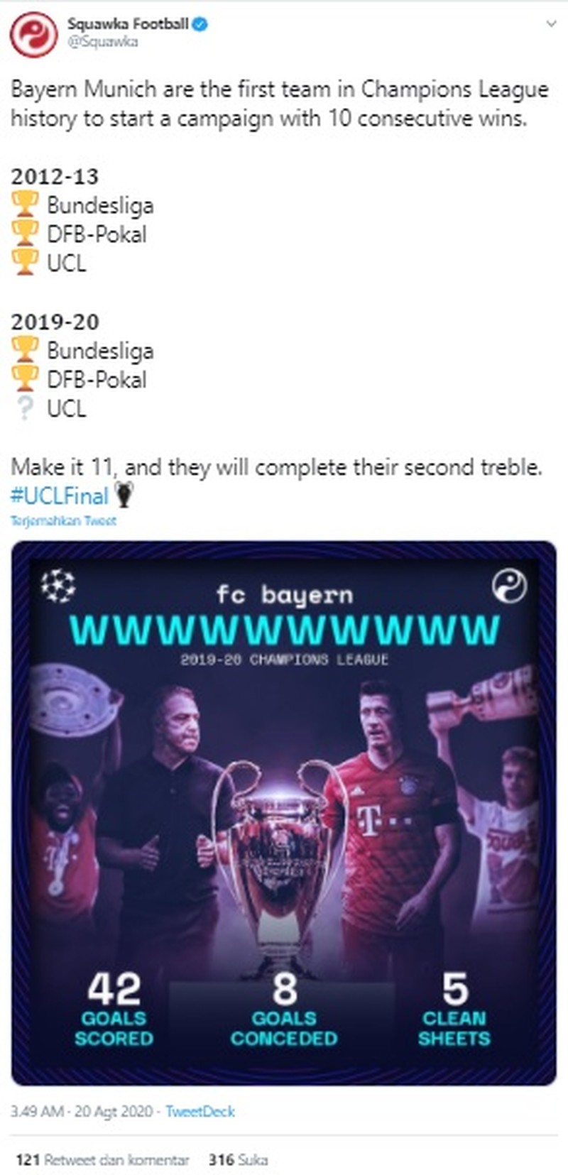 Bayern Munich menunjukkan keperkasannya di kasta tertinggi Eropa. Kali ini giliran Lyon yang dilahap Tim Bavaria setelah membungkam Lyon 3-0 di semifinal, yang nantinya akan bersua dengan PSG di final Liga Champions.