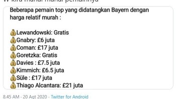 Nilai skuad Bayern yang terbilang murah meriah saat dibeli, dibandingkan dengan skuad PSG. Foto: Istimewa