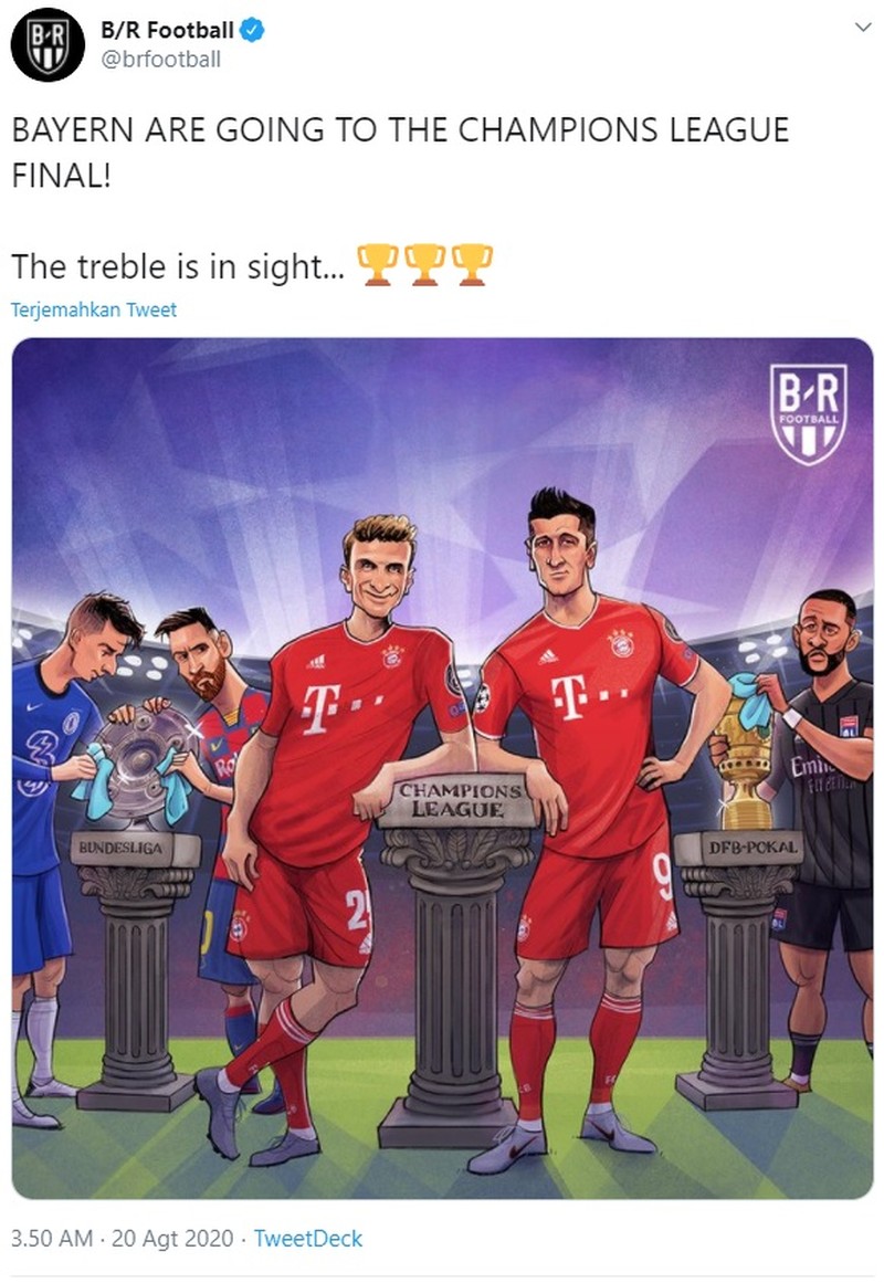 Bayern Munich menunjukkan keperkasannya di kasta tertinggi Eropa. Kali ini giliran Lyon yang dilahap Tim Bavaria setelah membungkam Lyon 3-0 di semifinal, yang nantinya akan bersua dengan PSG di final Liga Champions.