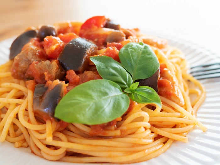 Spaghetti Saus Terung dan Tomat Spaghetti Saus Terung dan Tomat