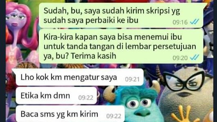 Tangkapan layar medsos chat dosen Kok kamu atur saya, Kamis (20/8/2020).