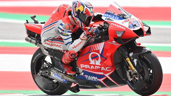 Jack Miller Pramac Racing Australian rider Jack Miller rides his bike during the last training round of the Moto GP Austrian Grand Prix at the Red Bull Ring circuit in Spielberg, Austria on August 15, 2020. (Photo by JOE KLAMAR / AFP)