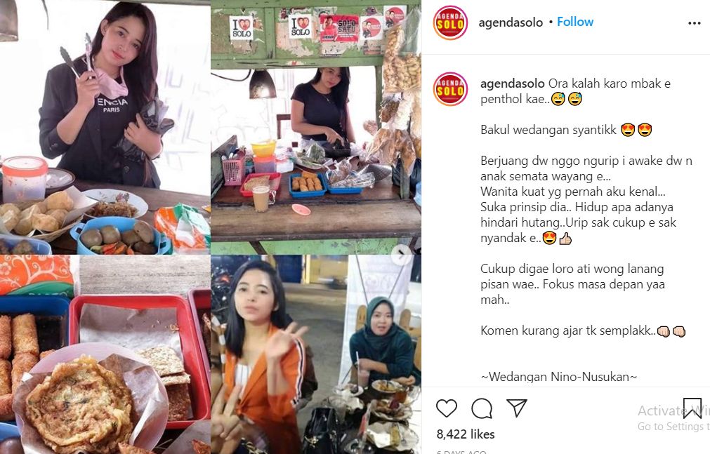 Sosok Dewi Novita (27), penjual angkringan cantik yang viral dari Solo (tangkapan layar IG @agendasolo)