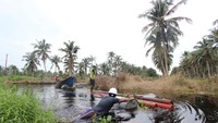 Dikutip dari Instagram PLN, 8 desa terpencil di Riau menikmati aliran listrik PLN, yaitu Desa Sari Mulia, Desa Tanjung Pasir, Desa Sungai Bela, Desa Sungai Buluh, Desa Sungai Laut, Desa Pulau Cawan, dan Desa Air Tawar di Kabupaten Indragiri Hilir dan Desa Cipang Kanan di Kabupaten Rokan Hulu. Nampak petugas PLN nyemplung ke sungai demi mengirim tiang-tiang listrik ke desa tujuan.Foto: Dok. PT PLN (Persero)