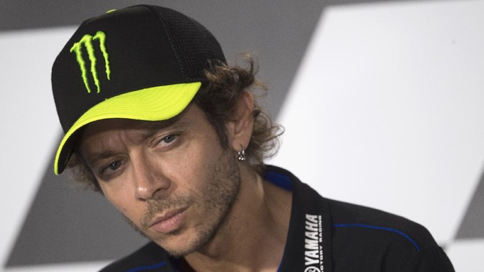 SPIELBERG, AUSTRIA - AUGUST 20: Valentino Rossi of Italy and Monster Energy Yamaha MotoGP Team looks on during the press conference pre event during the MotoGP Of Styria - Previews at Red Bull Ring on August 20, 2020 in Spielberg, Austria. (Photo by Mirco Lazzari gp/Getty Images)