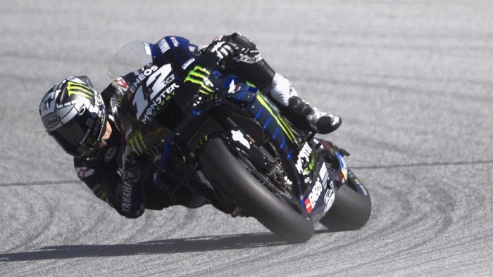 SPIELBERG, AUSTRIA - AUGUST 21:  Maverick Vinales of Spain and Monster Energy Yamaha MotoGP Team rounds the bend during the MotoGP Of Styria - Free Practice at Red Bull Ring on August 21, 2020 in Spielberg, Austria. (Photo by Mirco Lazzari gp/Getty Images)