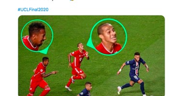 Neymar sebenarnya tampil cukup baik seperti tergambar dari meme ini di mana bek Bayern kesulitan menanganinya. Foto: istimewa