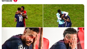 Neymar yang hancur hatinya harus ditenangkan usai pertandingan. Foto: istimewa