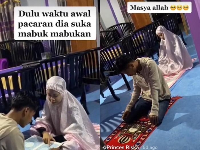 Riska dan Rizal sedang sholat dan mengaji