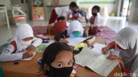 Anak-anak serius belajar.